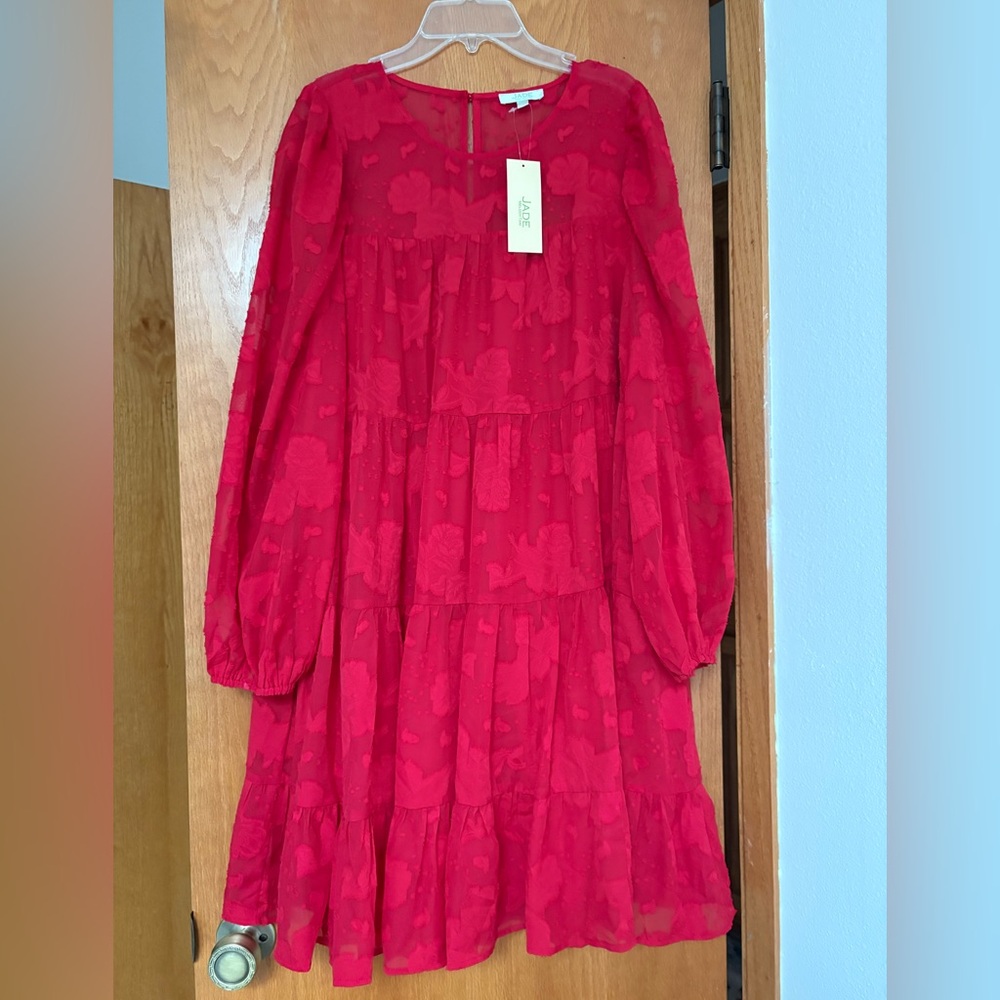 NWT Jade red flowey tiered holiday dress Large XL